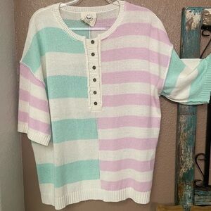 Fantastic Fawn Women's Striped Sweater in Cream, Pink, and Green